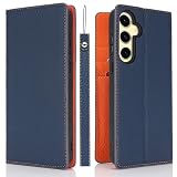 Ｈａｖａｙａ 対応 Galaxy S24 FE ケース ギャラクシーS24 FE ケース 手帳型 本革 スマホ ストラップ 耐衝撃 カバー -ブルー