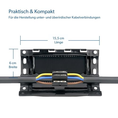 UNITEC Gelverbindungs- und Abzweigmuffe, GTQ 6, wasserdicht IP68, UV beständig, schlagfest, für Kabelmantelschäden bis 70 mm, repariert, dichtet und schützt den Kabelmantel, mit Plombe, schwarz