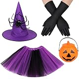XIDAJIE Halloween Witch Costume Set for Kids Girls - Witch Tutu Skirt Hats Gloves Halloween Pumpkin