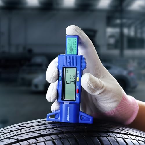 Image of GODESON Tire Tread Depth Gauge, Digital Tire Tread Depth Gauge with 3 Modes-Fractional Inch,Blue Tire Depth Gauge with Color-Coded Bar,Tread Depth Gauge Suitable for All Vehicle Tires