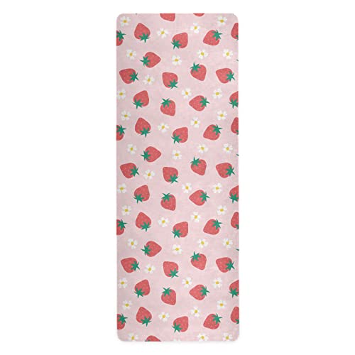 Caikeny Strawberry Yoga Mat Pink Eco Friendly Non Slip Fitness Exercise Mat Foldable Carrying -Workout Mat for Yoga Pilates Floor Exercises 70.8x26inc
