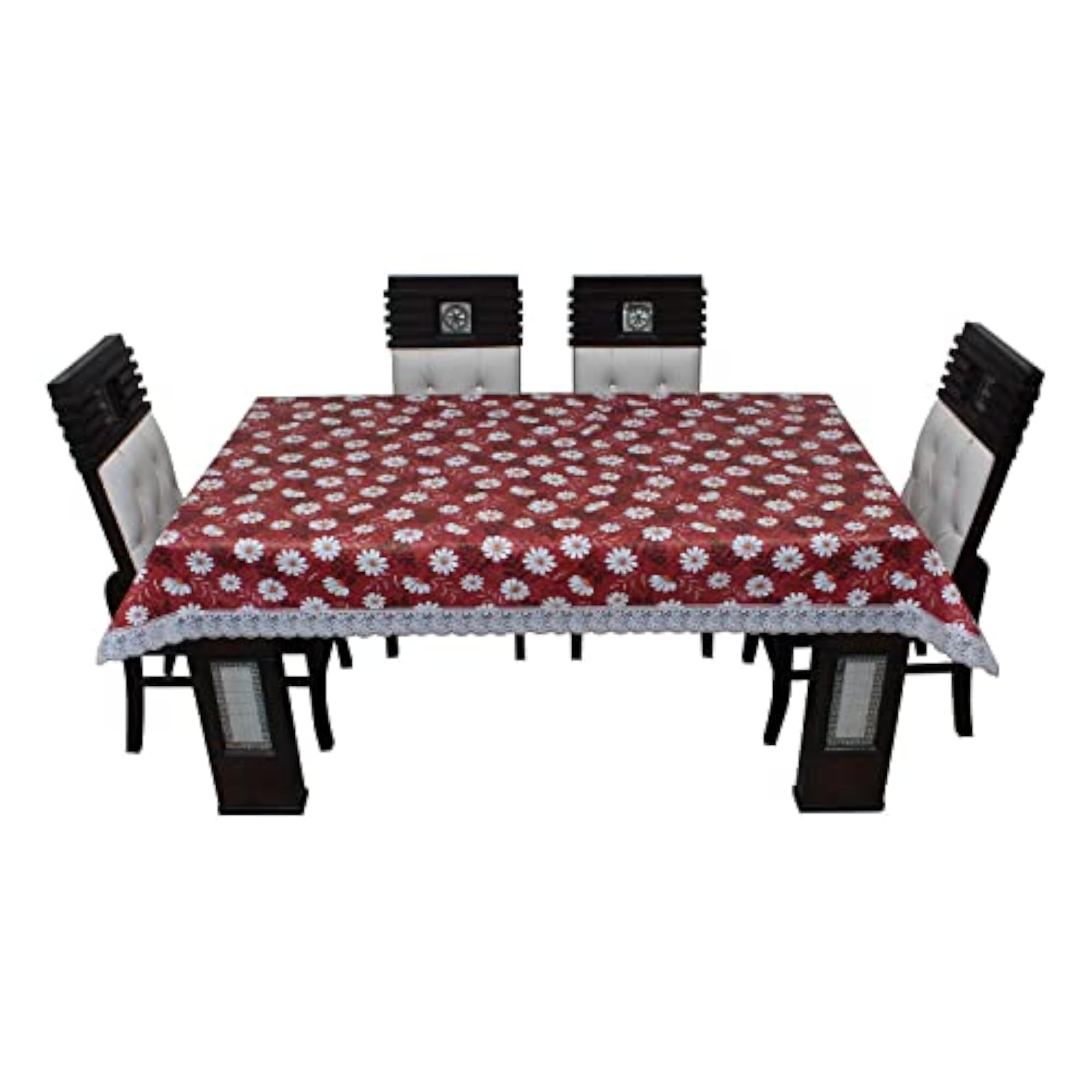 LION'S 2-4 Seater PVC Table Cover, Beige & Brown Squares
