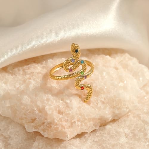 Vintage Snake Rings for Women Cubic Zirconia Spinel Diamond Open Adjustable Silver Plated Promise Statement Rings for Lady Women Birthday Anniversary Party Gold Plated3