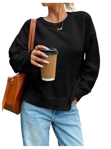 GORGLITTER Women's Crew Neck Oversized Knitted Sweater Long Sleeve Drop