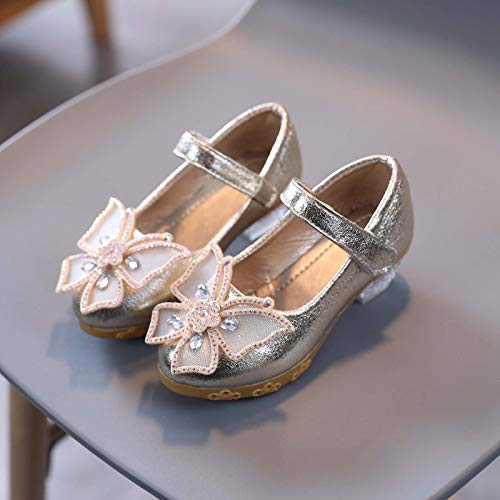 Girls Mary Jane School Dress Shoes Low Heel Princess Party Wedding Bridesmaids Shoes Bowknot Single Princess Shoes Gold3