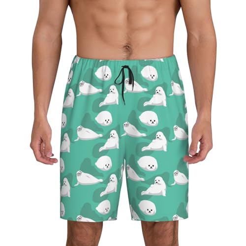 Animal Seal Pattern Men's Beach Shorts Pajama Shorts Swim Trunks with Pockets Funny Swimsuit