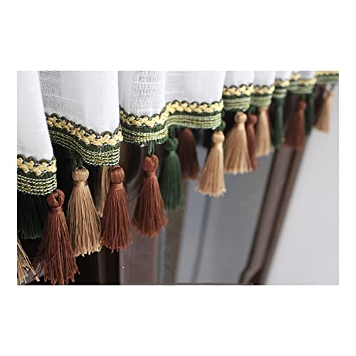 Cortinas cocina de algodón rústico y voile premium con borlas 5