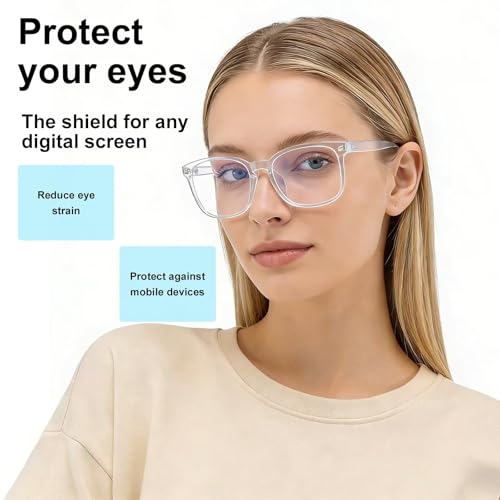 Image of Clear Blue Light Glasses for Women and Men, Fashionable Square Frame Glasses with Anti Glare Protection