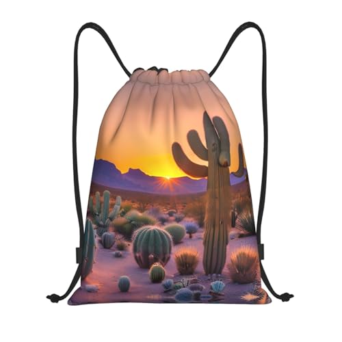 WYCZHY Cactus Desert Sunsets - Mochila con cordón para viajes, gimnasio, fiesta, Negro, M
