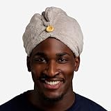 Qupro Haarturban – Turban Handtuch mit Knopf & Gummiloop | Innen vegane Seide (Bemberg™ Cupro),...