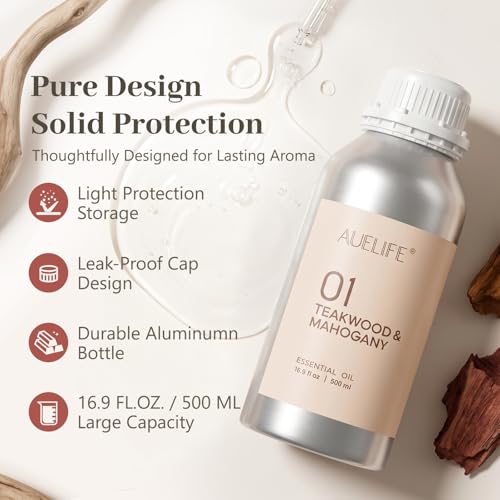 Image of Auelife 16.9oz (500 ml) Mint & Eucalyptus Essential Oils for Diffusers for Home, Large Aluminum Bottle Fragrance Oil for Candle & Soap Making, Aromatherapy Oil for DIY Scents & Home Fragrance