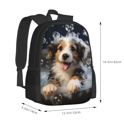 Minimalist Unisex 17 Inch Backpack Puppy Bath Bubbles Cute Sleek Design for Simple Lifestyles Daily Carry & Errand3