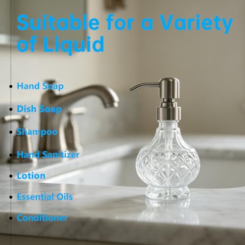 Image of Glass Soap Dispenser Embossed Diamond Bottle, Brushed Nickel Pump