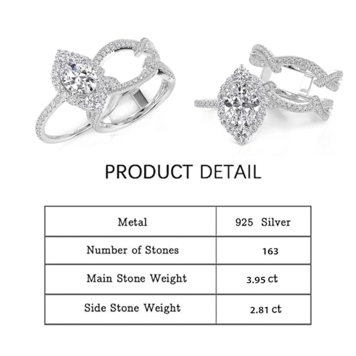 Jeulia 2PCS Interchangeable Engagement Ring Set for Women Silver Halo 3.95ct Pear Cut Twist Band 14K White Gold Plated Wedding Promise Eternity Ring Band for Her with Jewelry Gift Box2