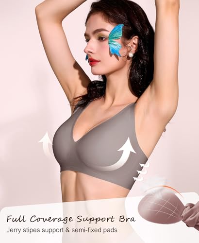 Ganado Deep V Wireless Bras for Women Seamless Bra #2 Black+Grey-Brown XXL — view 3