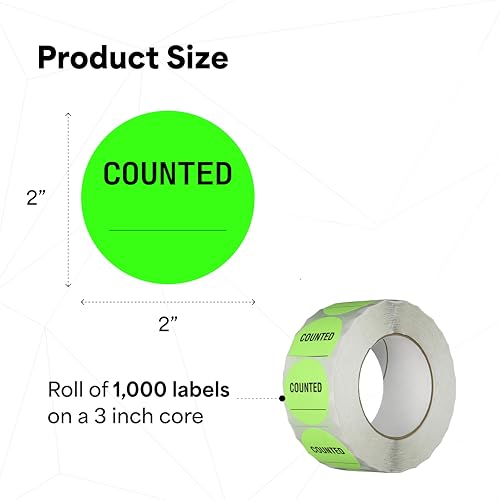 Image of TapeCase INVLBL-023 Counted Inventory Label, Circular Adhesive Label, Green, 2 in, 1000 Labels Per Roll, 1 Roll