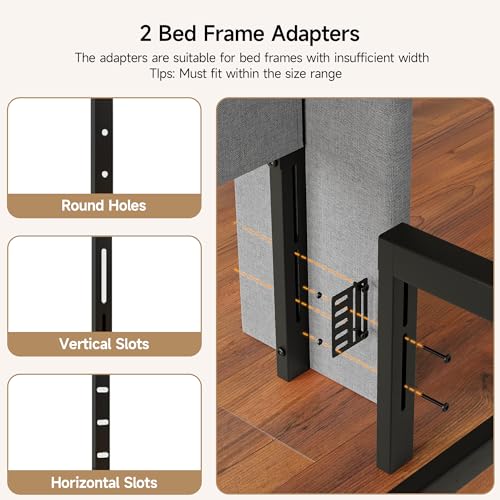 Image of Full Size Headboard with Charging Station, Wingback Ergonomic Headboards | Wingback Upholstered Bed Head Board with Storage Pocket, Sturdy Stable Solid Wood Headboard, Bed Frame Adapters, Light Grey
