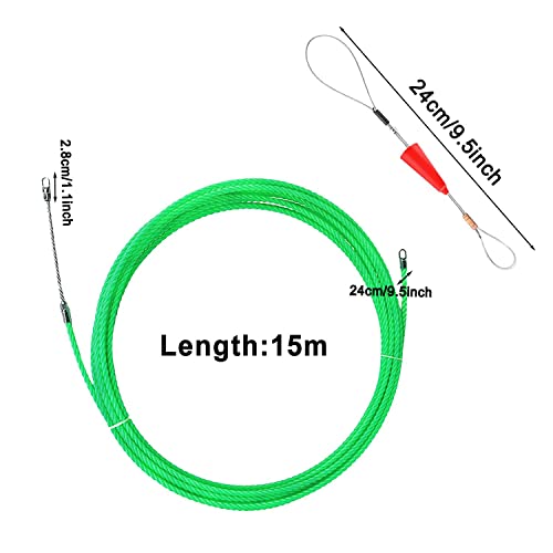Tire Cable Electrique, 15M Aiguille Fibre Optique, Réutilisable Aiguille Tire Fil, 4.5mm Tire Fils Electrique Convient aux Sols Plafonds Tuyaux et Interstices Muraux(Vert) – Image 4