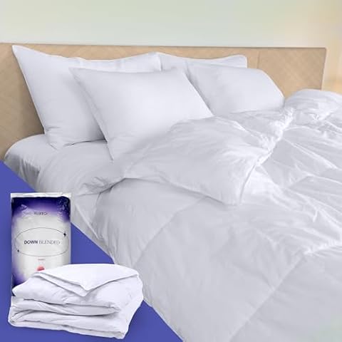 FluffCo Down Comforter/Hotel Comforter (Blended Material Queen Comforter, Down + Eco Filling, All Season) (Queen) Cover
