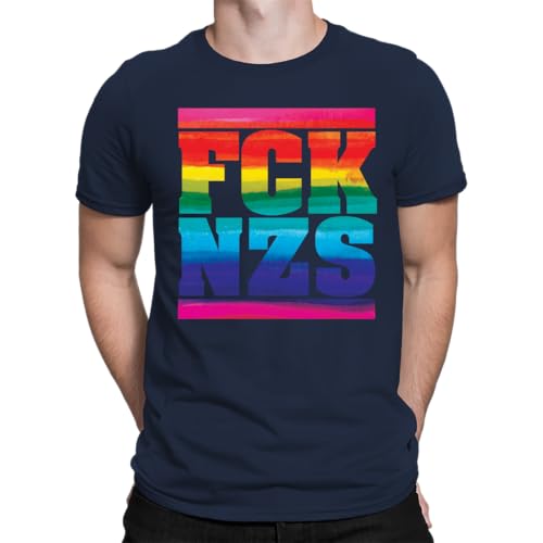 FCK NZS - Regenbogen LGBTQ Pride Love Gay Queer CSD Herren T-Shirt, Navy Blau, M