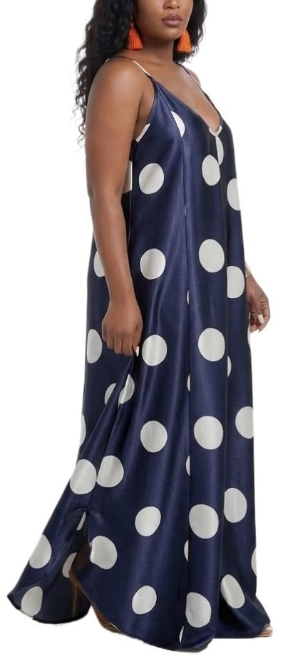 Image of Women's Casual Summer Maxi Dresses Sleeveless Adjustable Spaghetti Strap Loose Plus Size Dresses