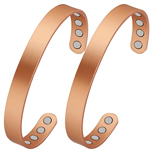 Feraco Copper Magnetic Bracelet for Men Women, 99.99% Pure Copper Cuff Bangle with Effective Neodymium Magnets, Adjustable Jewelry Gifts (Set of 2) by Feraco - Used condition - US$11.04