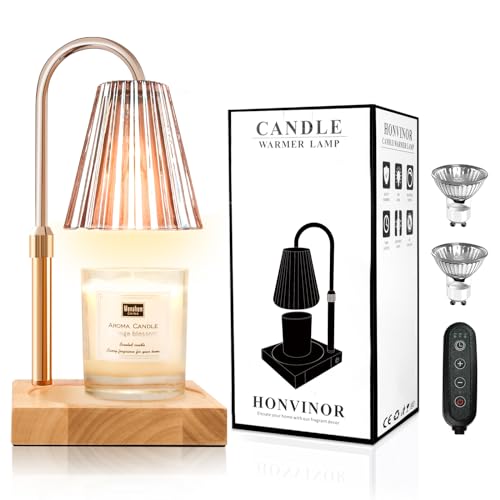 Honvinor Candle Warmer Lamp with Timer (2H/4H/8H), Adjustable Height&Brightness Candle Lamp, Compatible with Yankee Candle Large Jar, Dimmable Candle Warmer for Scented Candle