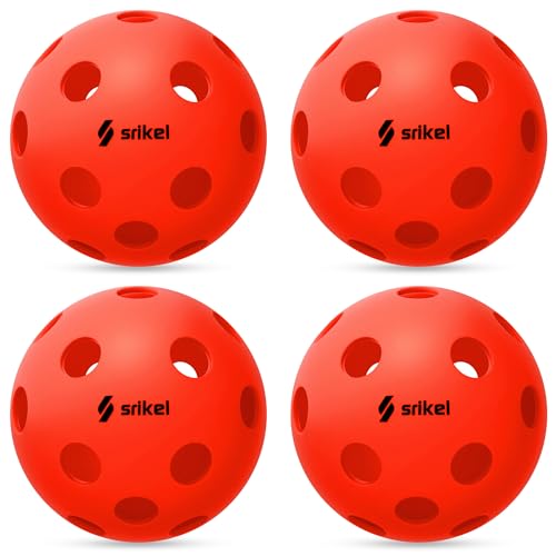 Srikel Indoor Pickleball Balls, 26 Holes Pickleballs USAPA Approved, High-Visibility and Bounce Durable Pickle Balls for Tournament, Training & Beginner Practice, Red/4Pack