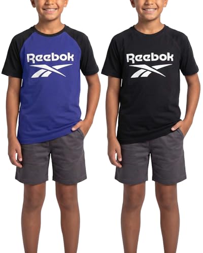 Image of Reebok 2 Pack: Boys Short Sleeve Raglan Cotton Crew Neck T Shirt Athletic Baseball Tee Tops Kids Teens Youth (6-18)