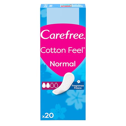 Carefree Cotton Feel Normal Sin Fragancia Protegeslips (20 unidades), protege slips de absorbencia normal y transpirables, protege slips para todo tipo de braguitas