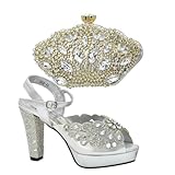 Womens Party Wedding Matching Shoes And Bag Set Designer Italian Shoes And Bag Set Silver 40
