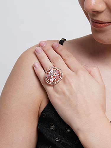 Image of Karatcart Platinum Plated Elegant Austrian Crystal Adjustable Leaf Ring for Women and Girls