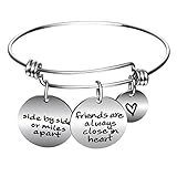 YEEQIN Side by Side Or Miles Apart Best Friends Charms Bangle Bracelets - Long Distance Friendship Gifts