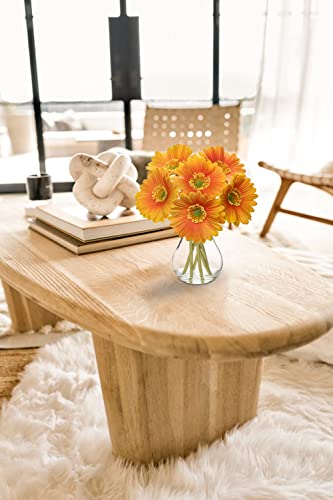 Briful Gerbera Daisy Artificial Flowers With Vase, Fake Daisy Flowers In Glass Vase With Faux Water, Real Touch Silk Faux Flowers With Stem For Home Bookshelf Tabletop Bathroom Decorations,Orange #TOP2