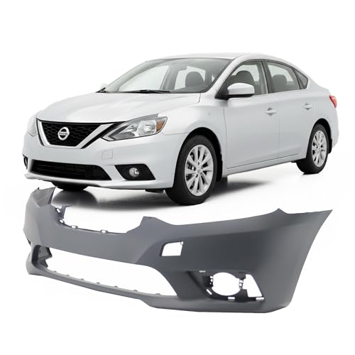 Image of FitParts Compatible with Nissan Sentra 2016-2019 Front Bumper Cover | Primed, With Fog Light Holes, Without Parking Sensor Holes, Ready to Paint, OEM 620223YU1J, NI1000313