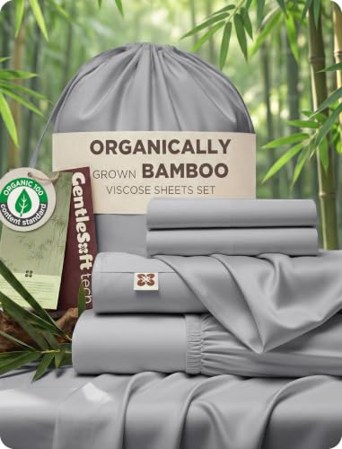 Image of Bedsure 100% Organically Grown Bamboo Viscose King Size Sheets Set | Cooling Bedsheets for Hot Sleepers | Luxury Silky Soft PureWoven | 18 inch Deep Pocket with Corner Straps | Oeko-Tex Certified [Grey]