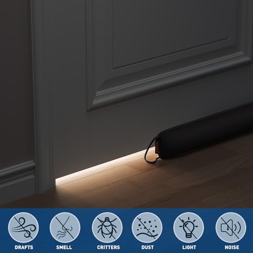 Image of MAGZO Weighted Door Draft Stopper for Bottom of Door 36 Inches, Black | Washable Door Noise Stopper Seals 3 inch Gaps, Under Door Gap Filler with Hanging Loops, Energy Saving