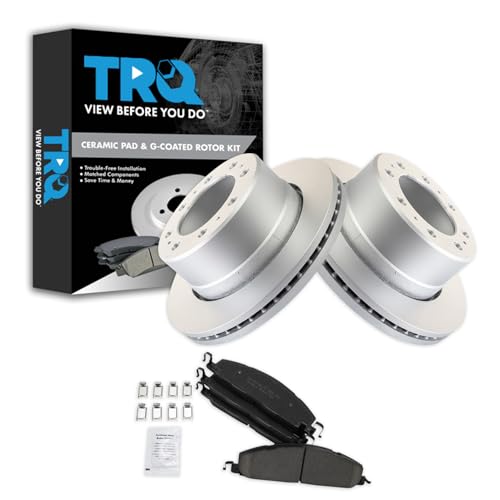 Image of TRQ Rear Brake Pad & Rotor Kit Ceramic Vented Premium G-Coated Compatible with 2009-2010 Dodge Ram 2500, 3500 2012 Ram 1500 2011-2018 2500 3500