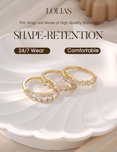 LOLIAS 14K Gold Plated Stackable Rings for Women Non Tarnish - Dainty Cubic Zirconia Wedding Bands Ring Set Minimalist Trendy Statement Engagement Promise Thumb Rings Stacking Size 5-10 - Image 6