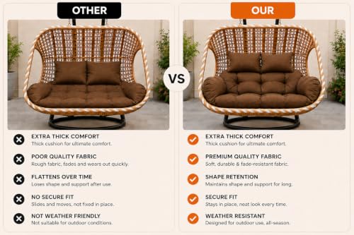 Image of Hanging Swing Chair with Cushions | Brown Woven Rattan Style Double Seater Jhula with Stand | Indoor Outdoor Balcony Patio Garden Porch Seating | Relaxation Chair for Home & Decor (Brown)