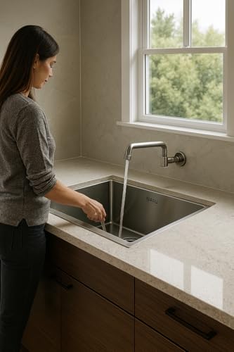 Image of NIRALI Kitchen Sink 24 inch x 20 inch Square 304 Stainless Steel | Single bowl Sink Round Coupling | Rust & Stain Resistant | Matt Finish | Minimizes Sound Molly Square Sink (SS-304) (24 inch x 20 inch x 8 inch)