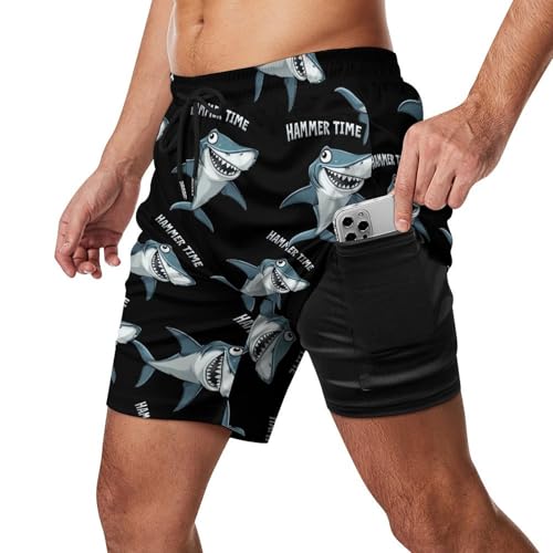 Hammer Time Hammerhead Shark Mens Swim Trunks Quick Dry Beach Board Shorts with Pockets2