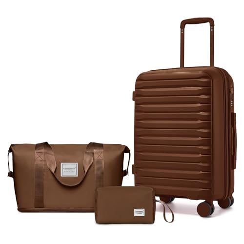 LARVENDER Luggage Sets 3 Piece Expandable Hardside PP Carry On Luggage Suitcase with 360 Spinner Wheels TSA Lock Suitcase Set for Women Men Maple