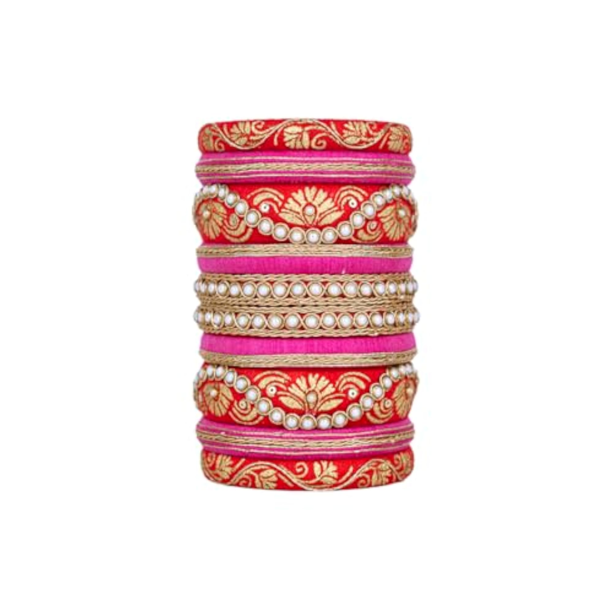 Diva Hot Pink Bead Work Handcrafted Bangles Set for Women & Girls