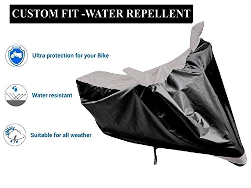 Image of Auto Hub Bike Cover Compatible with Hero Hf Deluxe with Mirror Pocket, Dustproof, Heat Resistant, Triple Stitched, Hf Deluxe Bike Cover- Black, Silver