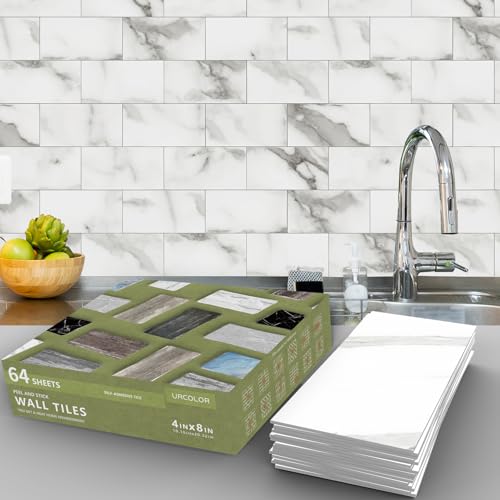 URCOLOR 64-Piece Peel and Stick Backsplash Wall Tile, 4"x 8"