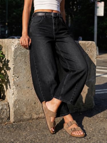 Image of Saodimallsu Womens Barrel Jeans Cropped High Waisted Baggy Wide Straight Leg Boyfriend Denim Pants for Casual Wear