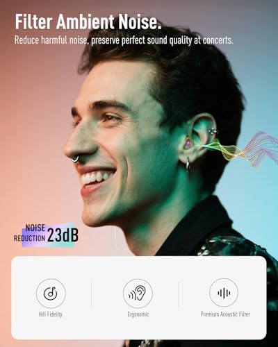Image of Hearprotek Concert Ear Plugs, 2 Pairs Reusable High Fidelity Musician Ear Plugs, Purple, Silicone, Earplugs, Earplug, Noise Protection