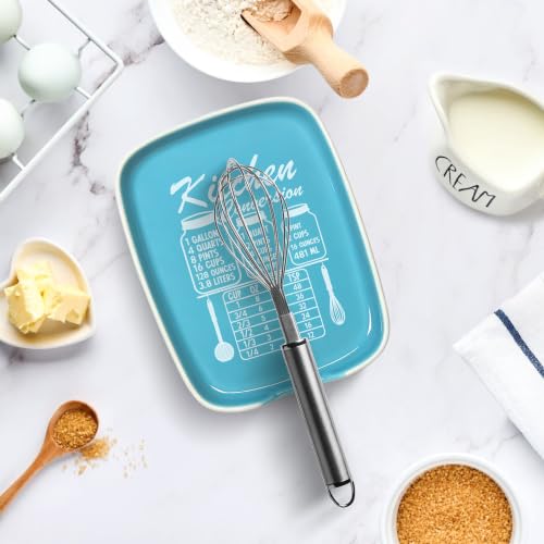 Image of Blue Spoon Rest for Stove Top, Ceramic Spoon Holder for Kitchen Counter | Funny Large Cooking Utensil Rest, Conversion Chart Modern Farmhouse Kitchen Decor and Accessories for Cooking Lovers