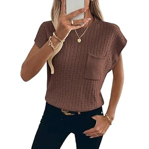 Womens Short Sleeve Sweaters Summer Cap Sleeve Tops Casual Crewneck Oversized Lightweight Knit Sweater Vest Brown XX-Large